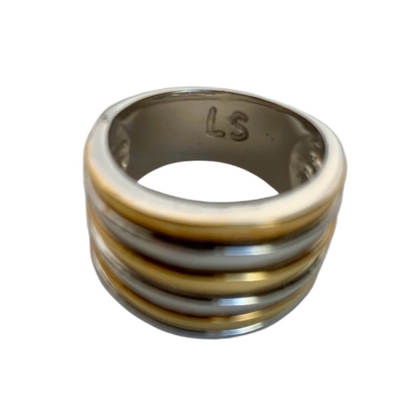 Lia Sophia ECHO Stacked Gold & Silver Tone Designer Cocktail Ring Sz 8 - Picture 4 of 7